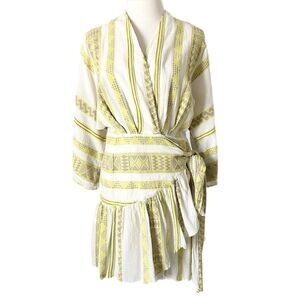 Devotion Twins Belted Mini Wrap Dress Brown Lime Green Off White Size Small